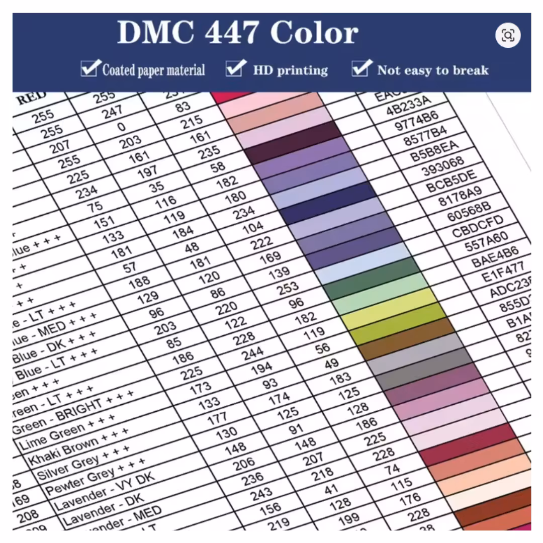 Diamond Painting Färgkarta / Color Cart 447 Färger