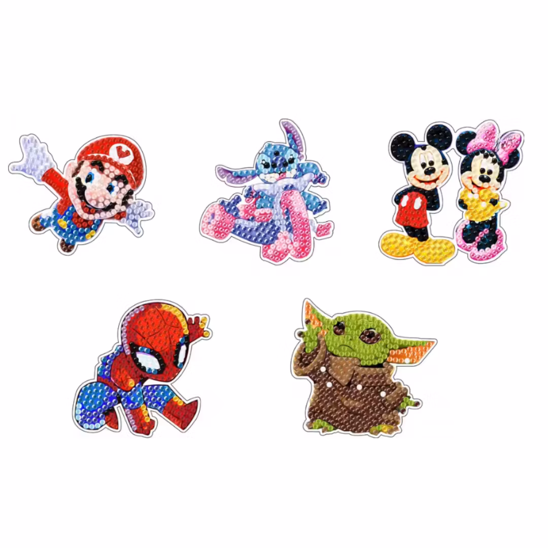 Diamond Painting Nyckelring Cartoon Characters 5-Pack 15 cm ( Inkl. kedja)