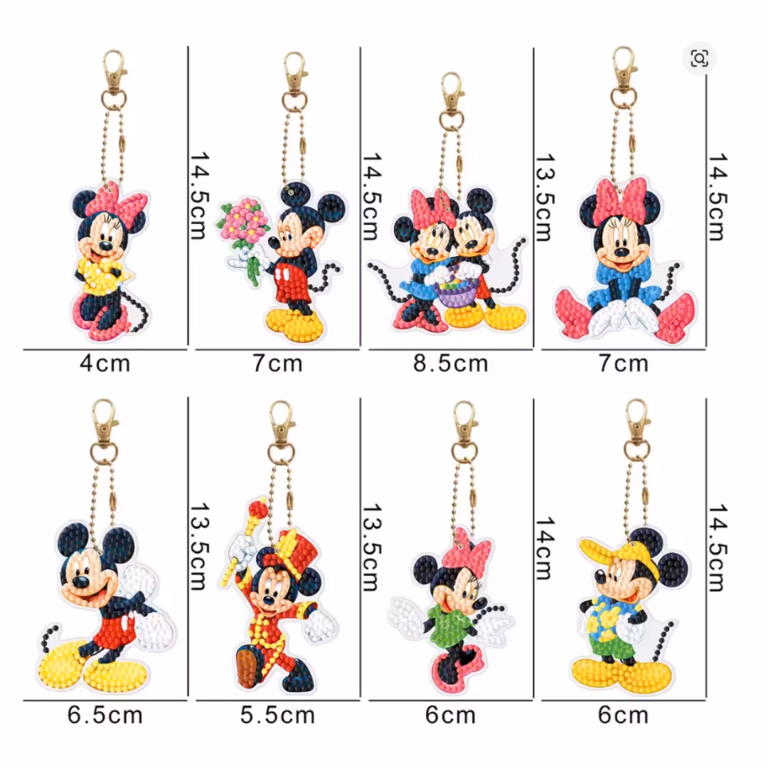 Diamond Painting Mickey & Minnie 8-Pack 15 cm ( Inkl. kedja)