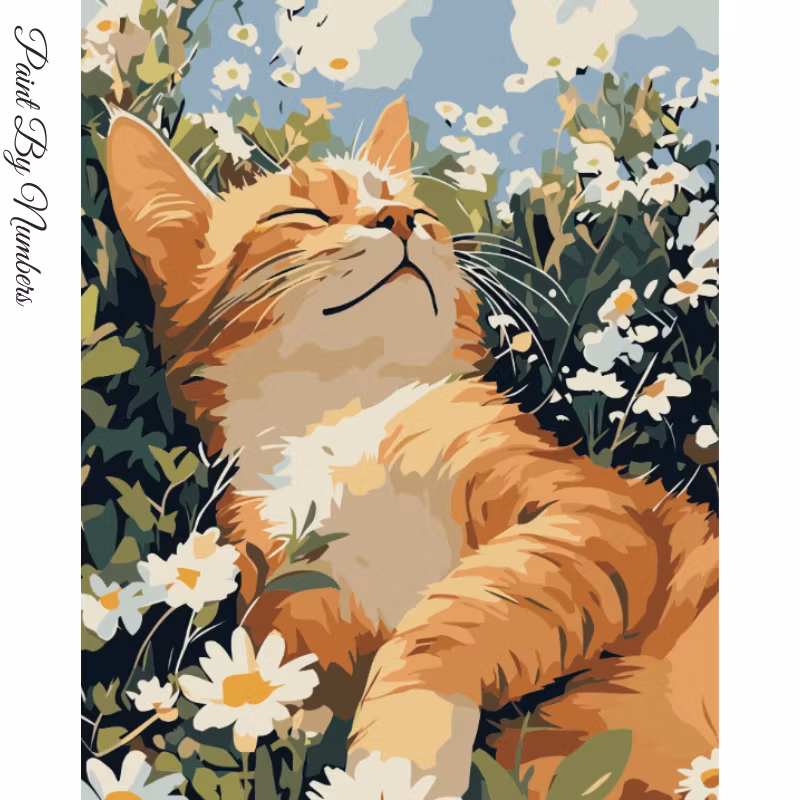 Paint By Numbers Katt Bland Blommor 40x50 - Leverans vecka 35