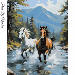 Paint By Numbers River Horses 40x50