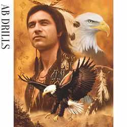 Diamanttavla AB Drills Native Man And Eagles 40x50