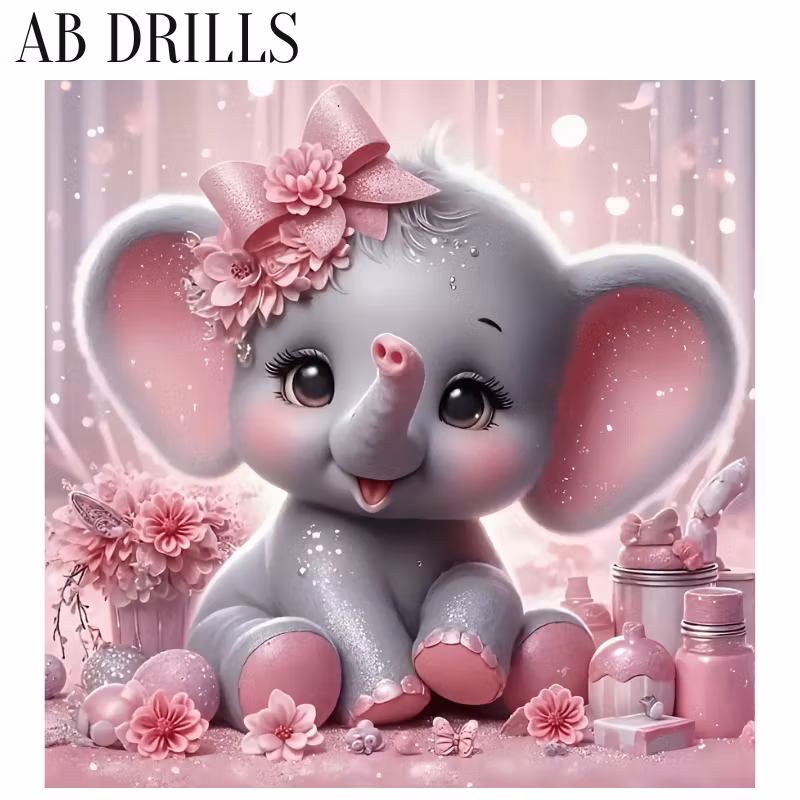 Diamanttavla AB Drills Pink Baby Elephant 40x40