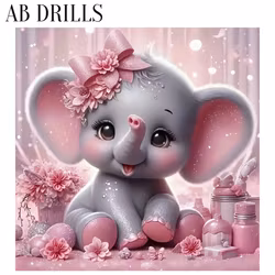 Diamanttavla AB Drills Pink Baby Elephant 40x40
