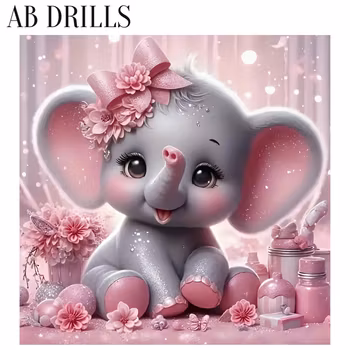 Diamanttavla AB Drills Pink Baby Elephant 40x40
