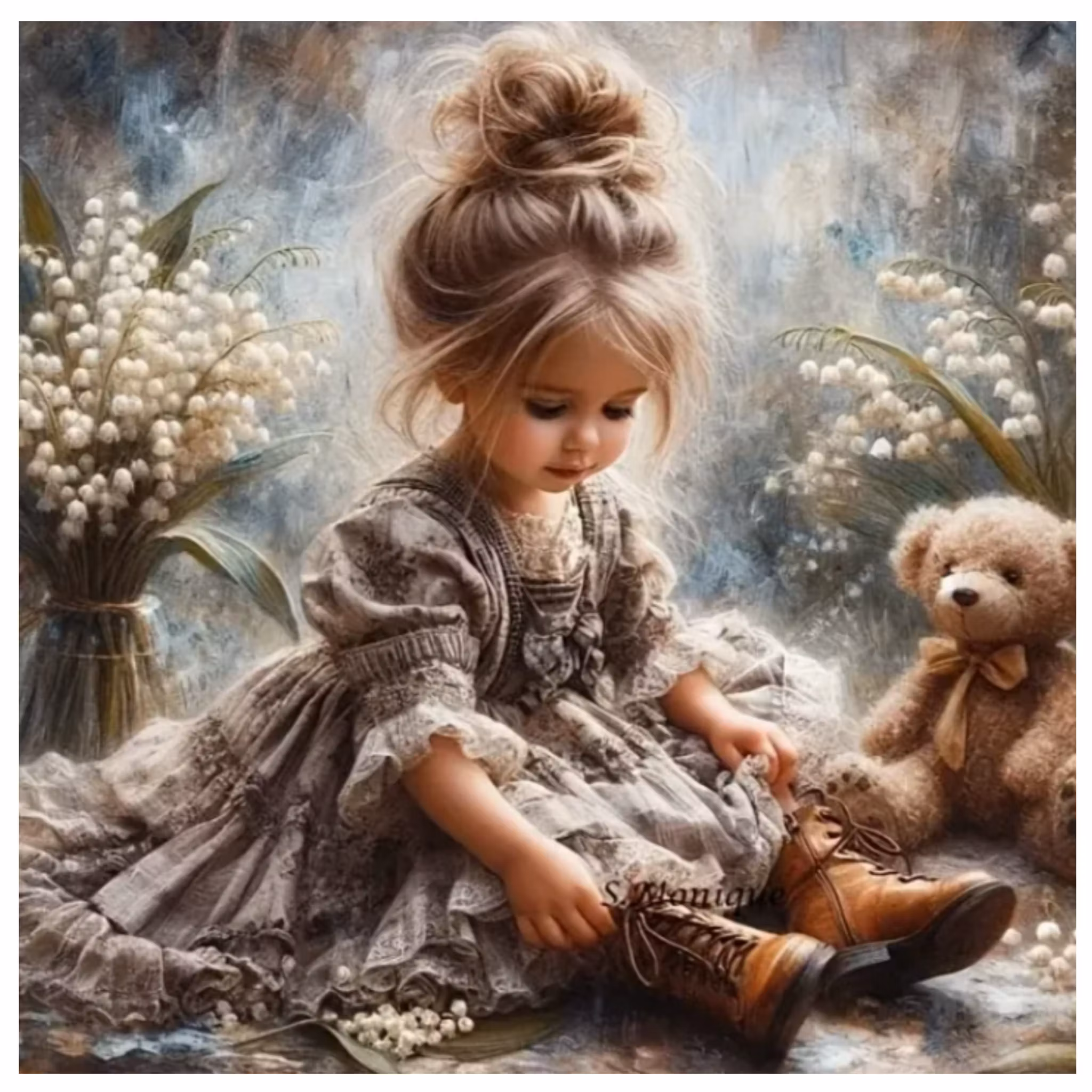 Diamanttavla Girl And Teddybear 40x40 - Leverans vecka 36-37