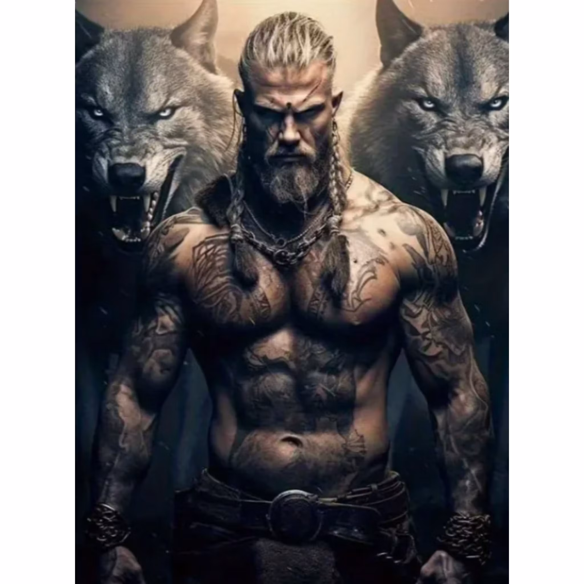 Diamanttavla Viking And Wolves 50x70