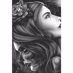 One Color Dot Painting Skull And Beauty 40x60