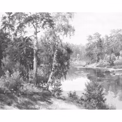 One Color Dot Painting Björkar Vid Sjö 40x50