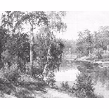 One Color Dot Painting Björkar Vid Sjö 40x50