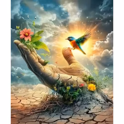 Diamanttavla Bird And Hand 40x50