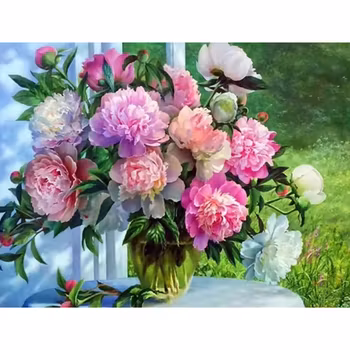 Diamanttavla Pionbukett 40x50