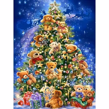 Diamanttavla Christmastree Teddybears 40x50