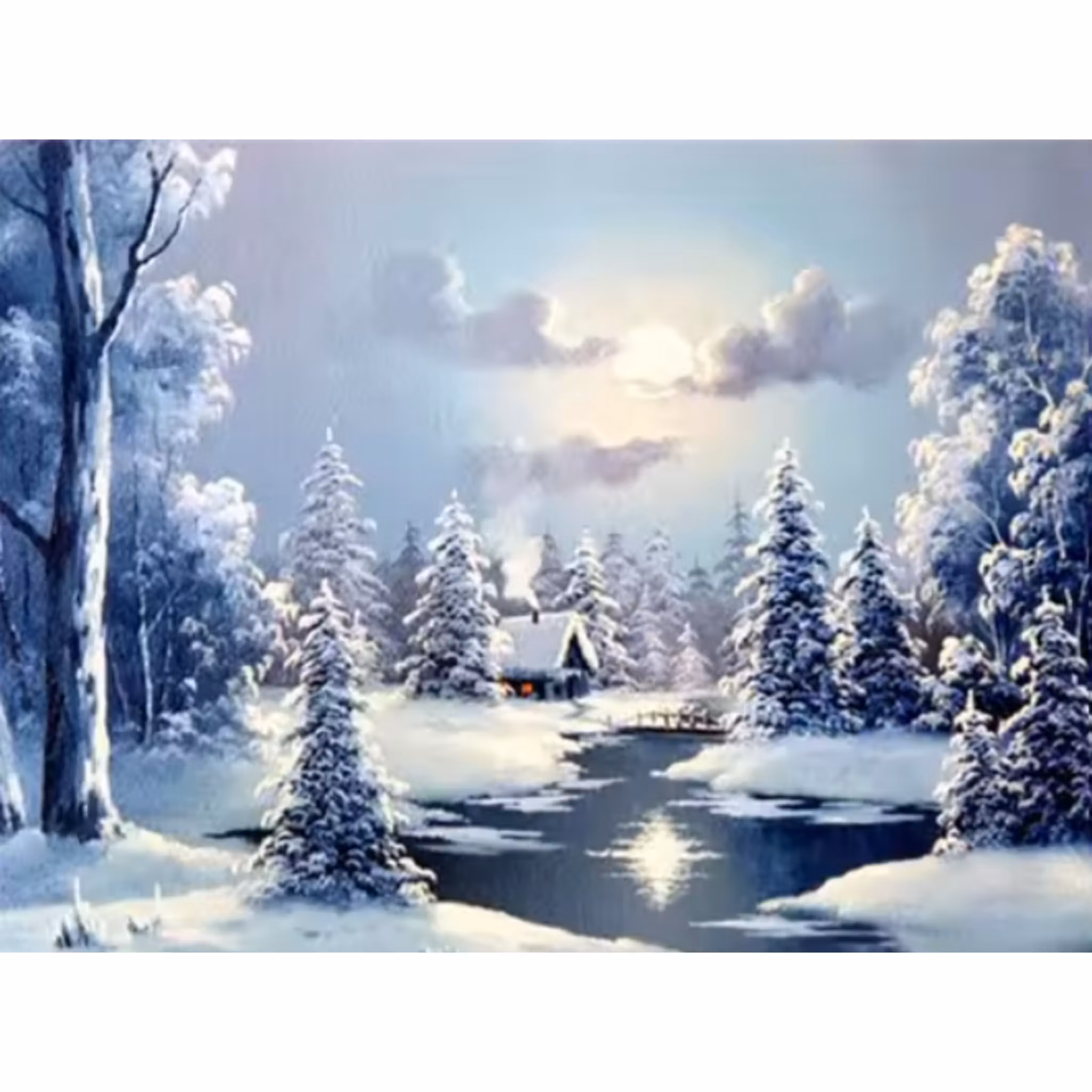 Diamanttavla Stuga Vid Sjö Vinter 50x40