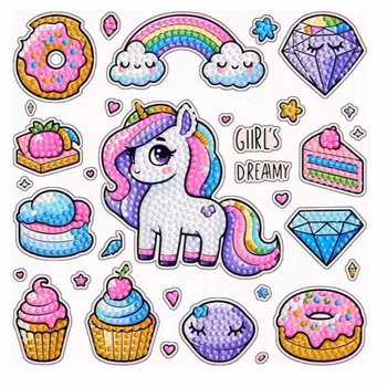 Diamond Painting Stickers Unicorn Girls Dreamy 24 st