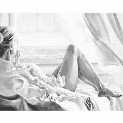 One Color Dot Painting Woman Ocean View 40x50