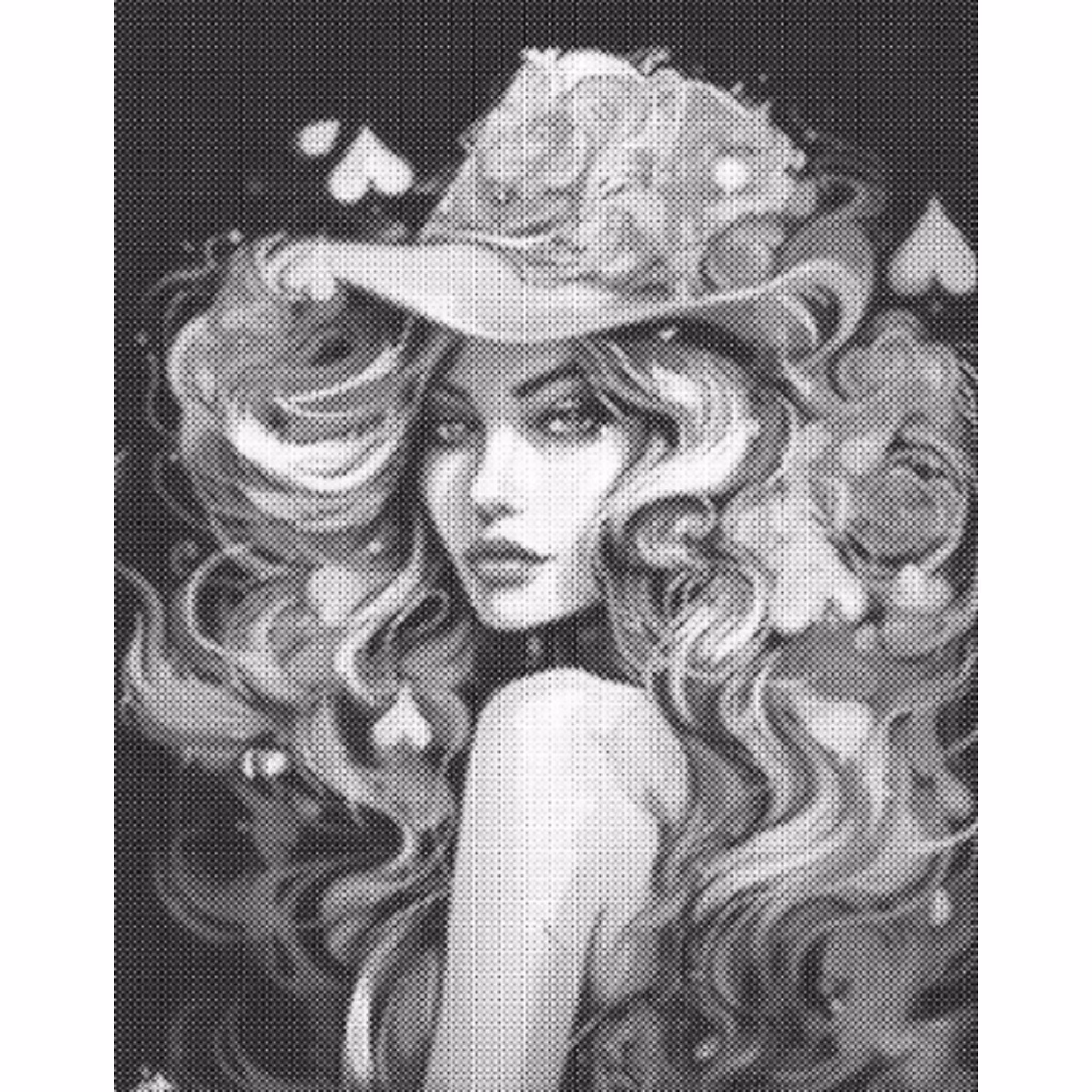 One Color Dot Painting Woman Cowboy Hat 40x50