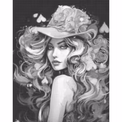 One Color Dot Painting Woman Cowboy Hat 40x50