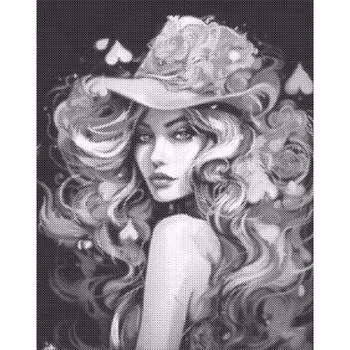 One Color Dot Painting Woman Cowboy Hat 40x50