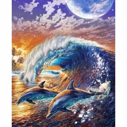 Diamanttavla Dophins Waves