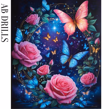 Diamanttavla AB Drills Butterfly And Roses 40x50