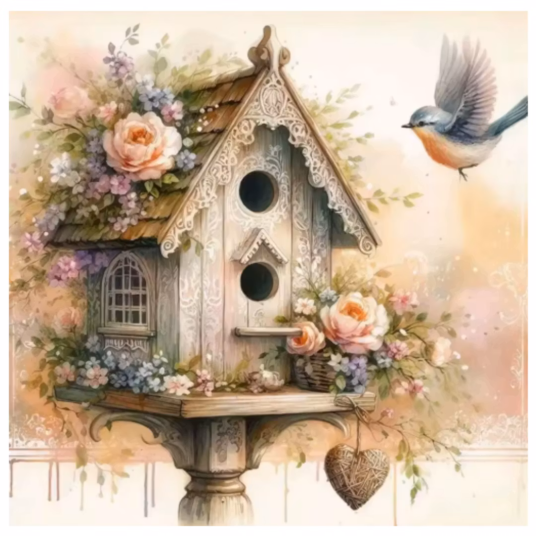 Diamanttavla Fågelholk 40x40