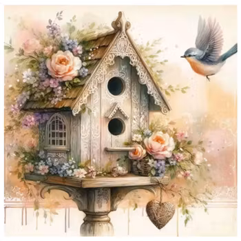 Diamanttavla Fågelholk 40x40