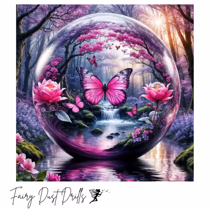 Diamanttavla Fairy Dust Drills Fjäril Glasglob 40x40 - Leverens vecka 50-51