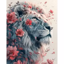 Diamanttavla Lion Flowers 40x50
