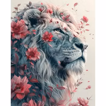 Diamanttavla Lion Flowers 40x50