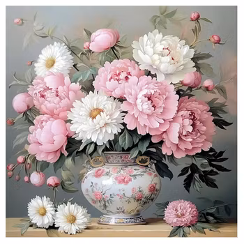 Diamanttavla Blommor I Vacker Vas 40x40