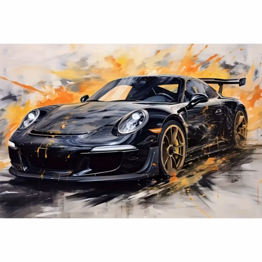 Diamanttavla Black Porsche 50x70