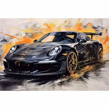 Diamanttavla Black Porsche 50x70