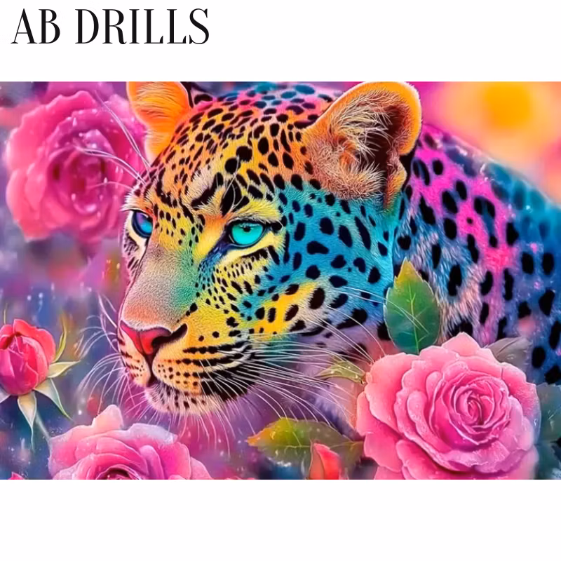 Diamanttavla AB Drills Leopard Flowers 50x40