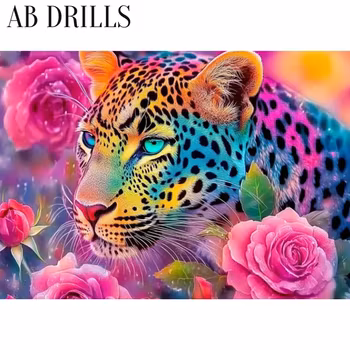 Diamanttavla AB Drills Leopard Flowers 50x40