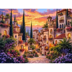 Diamanttavla Stad I Solnedgång 40x50