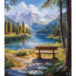 Diamanttavla Bänk Vid Sjö 40x50