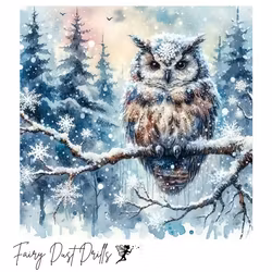 Diamanttavla Fairy Dust Drills Uggla Vinter 40x40 (Runda Pärlor)