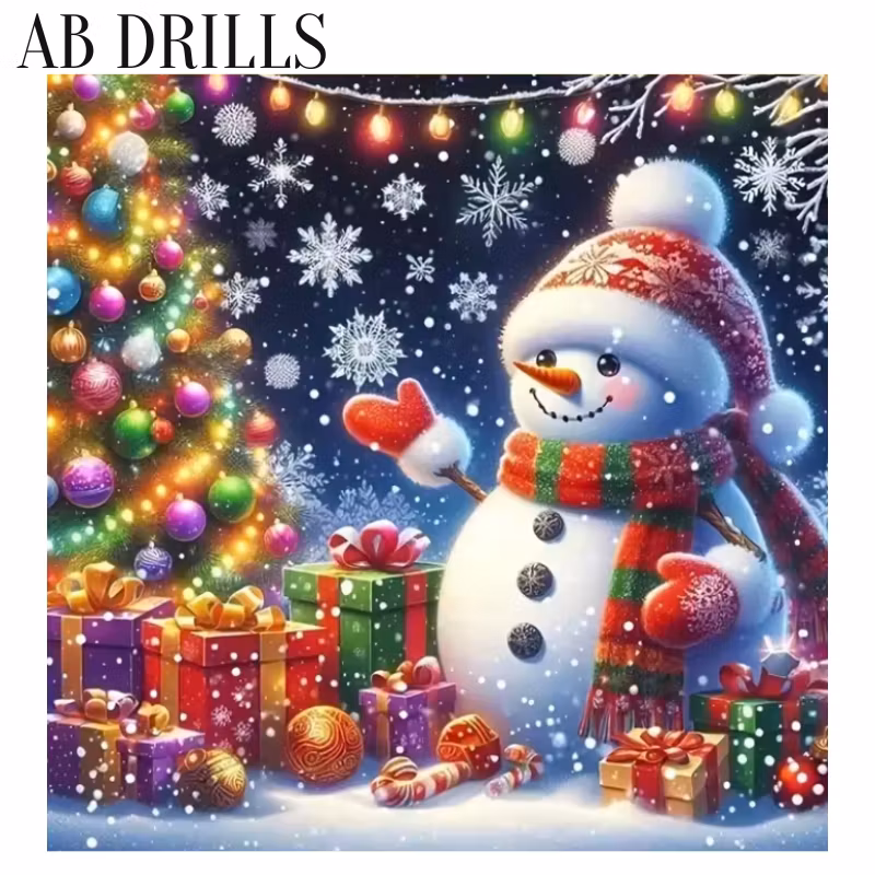 Diamanttavla Snögubbe Med Paket 40x40