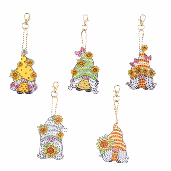 Diamond Painting Nyckelring Nissar Blomma 5-Pack 15 cm ( Inkl. kedja)