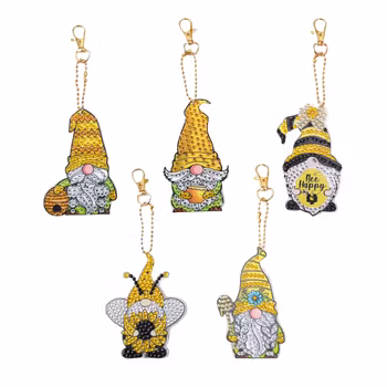 Diamond Painting Nyckelring Nissar Bee 5-Pack 15 cm ( Inkl. kedja)