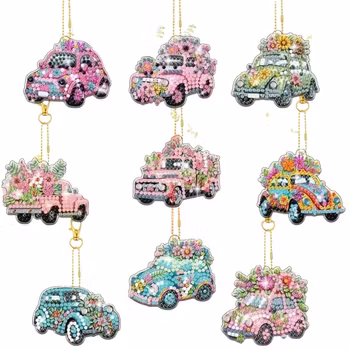 Diamond Painting Bilar 9-Pack ca 15 cm ( Inkl. kedja)