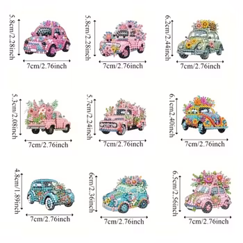 Diamond Painting Bilar 9-Pack ca 15 cm ( Inkl. kedja)