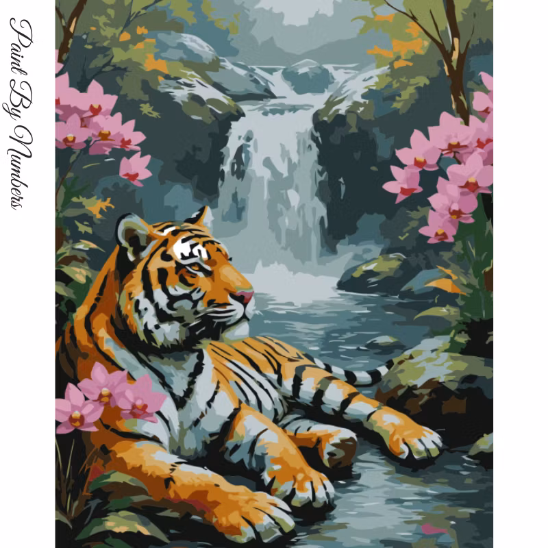 Paint By Numbers Tiger Vattenfall 40x50
