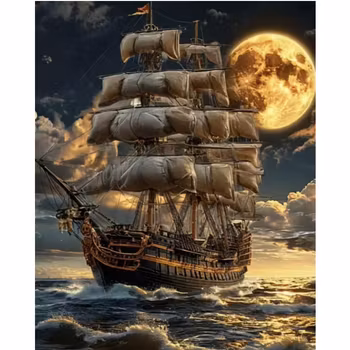 Diamanttavla Moon Ship 50x40