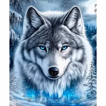Diamanttavla Wolf Winter 50x40 - Leverans v. 47-48
