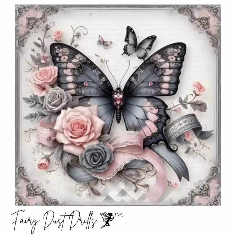 Diamanttavla Fairy Dust Drills Black Butterfly 40x40 - Leverans vecka 50-51