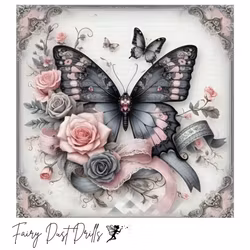 Diamanttavla Fairy Dust Drills Black Butterfly 40x40 - Leverans v. 47-48