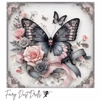 Diamanttavla Fairy Dust Drills Black Butterfly 40x40 - Leverans v. 47-48