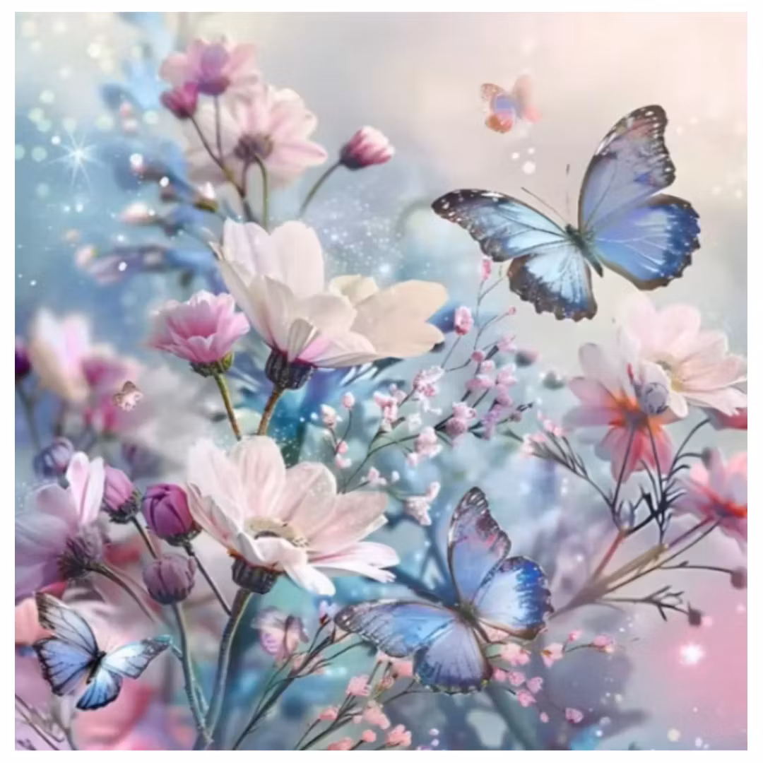 Diamanttavla Blue Butterflies 40x40